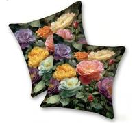 Funda Cojines 2 Piezas 40x40cm Juego Fundas Cojín Suave Terciopelo Cremallera Oculta, Almohada Decorativa Exterior Moderna Sofá, Cama, Sala Estar, Dormitorio, Hogar, Oficina, Flores De Colores, E-72
