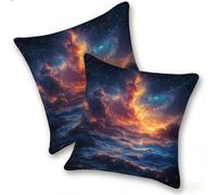 Funda Cojines 2 Piezas 40x40cm Juego Fundas Cojín Suave Terciopelo Cremallera Oculta, Almohada Decorativa Exterior Sofá, Cama, Sala Estar, Dormitorio, Oficina, El Cielo Estrellado del Mar, E-263