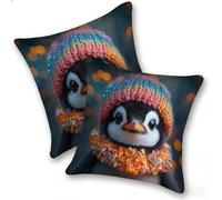 Funda Cojines 2 Piezas 40x40cm Juego Fundas Cojín Suave Terciopelo Cremallera Oculta, Almohada Decorativa Exterior Moderna Sofá, Cama, Sala Estar, Dormitorio, Hogar, Oficina, Lindo PingüIno, E-457