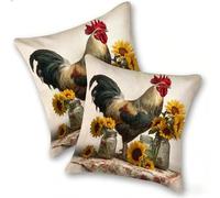 Funda Cojines 2 Piezas 40x40cm Juego Fundas Cojín Suave Terciopelo Cremallera Oculta, Almohada Decorativa Exterior Moderna Sofá, Cama, Sala Estar, Dormitorio, Hogar, Oficina, Girasol De Gallo, E-222