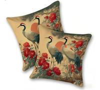 Funda Cojines 2 Piezas 40x40cm Juego Fundas Cojín Suave Terciopelo Cremallera Oculta, Almohada Decorativa Exterior Moderna para Sofá, Cama, Sala Estar, Dormitorio, Hogar, Oficina, Grulla Roja, E-286