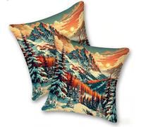 Funda Cojines 2 Piezas 45x45cm Juego Fundas Cojín Suave Lino Cremallera Oculta, Almohada Decorativa Exterior Sofá, Cama, Sala Estar, Dormitorio, Oficina, El Amanecer De La MontañA Nevada, E-941