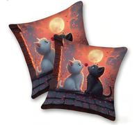 Funda Cojines 2 Piezas 45x45cm Juego Fundas Cojín Suave Lino Cremallera Oculta, Almohada Decorativa Exterior Moderna para Sofá, Cama, Sala Estar, Dormitorio, Hogar, Oficina, Moon Lovely Cat, E-980