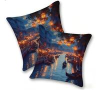 Funda Cojines 2 Piezas 45x45cm Juego Fundas Cojín Suave Lino Cremallera Oculta, Almohada Decorativa Exterior Sofá, Cama, Sala Estar, Dormitorio, Hogar, Oficina, Ciudad AcuáTica De Venecia, E-868