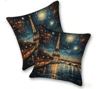 Funda Cojines 2 Piezas 45x45cm Juego Fundas Cojín Suave Terciopelo Cremallera Oculta, Almohada Decorativa Exterior Sofá, Sala Estar, Dormitorio, Oficina, El Cielo Estrellado De La Torre De ParíS, E14