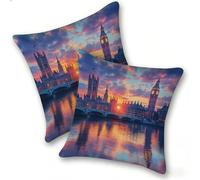 Funda Cojines 2 Piezas 45x45cm Juego Fundas Cojín Suave Terciopelo Cremallera Oculta, Almohada Decorativa Exterior Sofá, Cama, Sala Estar, Dormitorio, Hogar, Oficina, Paisaje del Big Ben, E-156