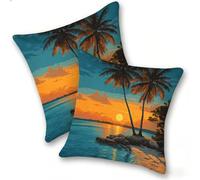 Funda Cojines 2 Piezas 50x50cm Juego Fundas Cojín Suave Lino Cremallera Oculta, Almohada Decorativa Exterior Moderna para Sofá, Cama, Sala Estar, Dormitorio, Hogar, Oficina, Coconut Sunrise, E-950