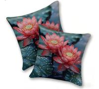 Funda Cojines 2 Piezas 50x50cm Juego Fundas Cojín Suave Lino Cremallera Oculta, Almohada Decorativa Exterior Moderna para Sofá, Cama, Sala Estar, Dormitorio, Hogar, Oficina, Loto Rojo, E-288