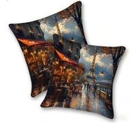 Funda Cojines 2 Piezas 50x50cm Juego Fundas Cojín Suave Terciopelo Cremallera Oculta, Almohada Decorativa Exterior Sofá, Cama, Sala Estar, Dormitorio, Oficina, El Cielo De La Torre De ParíS, E-13