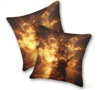 Funda Cojines 2 Piezas 50x50cm Juego Fundas Cojín Suave Terciopelo Cremallera Oculta, Almohada Decorativa Exterior Moderna para Sofá, Cama, Sala Estar, Dormitorio, Hogar, Oficina, Sunset Boat, E-754