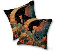 Funda Cojines 2 Piezas 50x50cm Juego Fundas Cojín Suave Terciopelo Cremallera Oculta, Almohada Decorativa Exterior Moderna para Sofá, Cama, Sala Estar, Dormitorio, Hogar, Oficina, Moon Girl, E-986