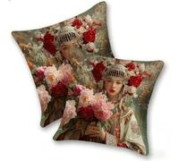 Funda Cojines 2 Piezas 50x50cm Juego Fundas Cojín Suave Terciopelo Cremallera Oculta, Almohada Decorativa Exterior Sofá, Cama, Sala Estar, Dormitorio, Oficina, Mujeres Orientales CláSicas, E-226