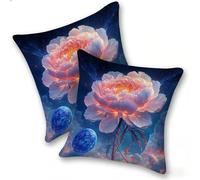 Funda Cojines 2 Piezas 50x50cm Juego Fundas Cojín Suave Terciopelo Cremallera Oculta, Almohada Decorativa Exterior Moderna Sofá, Cama, Sala Estar, Dormitorio, Hogar, Oficina, Crisantemo Rosa, E-202