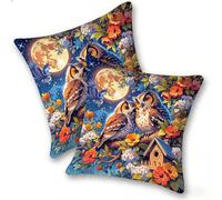 Funda Cojines 2 Piezas 55x55cm Juego Fundas Cojín Suave Lino Cremallera Oculta, Almohada Decorativa Exterior Moderna para Sofá, Cama, Sala Estar, Dormitorio, Hogar, Oficina, BúHo Animal, E-174