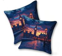 Funda Cojines 2 Piezas 55x55cm Juego Fundas Cojín Suave Lino Cremallera Oculta, Almohada Decorativa Exterior Moderna para Sofá, Cama, Sala Estar, Dormitorio, Hogar, Oficina, Big Ben City, E-154