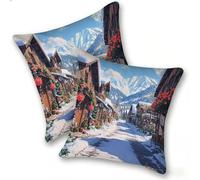 Funda Cojines 2 Piezas 55x55cm Juego Fundas Cojín Suave Lino Cremallera Oculta, Almohada Decorativa Exterior Moderna Sofá, Cama, Sala Estar, Dormitorio, Hogar, Oficina, Rosas De MontañA Nevada, E-940