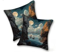 Funda Cojines 2 Piezas 55x55cm Juego Fundas Cojín Suave Terciopelo Cremallera Oculta, Almohada Decorativa Exterior Moderna Sofá, Cama, Sala Estar, Dormitorio, Hogar, Oficina, CañóN del Barco, E-148