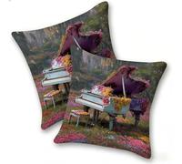 Funda Cojines 2 Piezas 55x55cm Juego Fundas Cojín Suave Terciopelo Cremallera Oculta, Almohada Decorativa Exterior Moderna Sofá, Cama, Sala Estar, Dormitorio, Hogar, Oficina, Piano De Flores, E-342