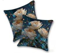 Funda Cojines 2 Piezas 55x55cm Juego Fundas Cojín Suave Terciopelo Cremallera Oculta, Almohada Decorativa Exterior Sofá, Cama, Sala Estar, Dormitorio, Hogar, Oficina, Flor Blanca Mariposa, E-304