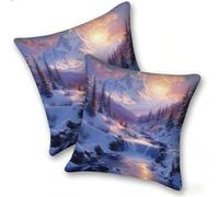 Funda Cojines 2 Piezas 55x55cm Juego Fundas Cojín Suave Terciopelo Cremallera Oculta, Almohada Decorativa Exterior Sofá, Cama, Sala Estar, Dormitorio, Hogar, Oficina, Bosque De MontañA Nevada, E-942