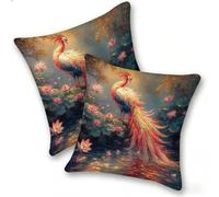 Funda Cojines 2 Piezas 55x55cm Juego Fundas Cojín Suave Terciopelo Cremallera Oculta, Almohada Decorativa Exterior Moderna Sofá, Cama, Sala Estar, Dormitorio, Hogar, Oficina, Flores De FéNix, E-213