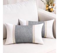 Funda Cojines 30x50 cm Fundas Cojines Algodón y Lino Gris Claro Funda de Almohada Empalme de Rayas Funda Cojin Sofa Decoración Moderna para Sofá Silla Cama Sala de Estar Dormitorio 2 Piezas
