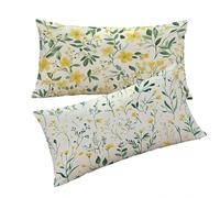 Funda Cojines Amarillo Fundas Cojin 50x80cm Flores Cojines Sofa, Lino Funda Cojin Decorativos Juego de 2 Piezas con Cremallera Invisible Suave y Cómodo Lavable a Mano para Dormitorio Cama Sofá T0T443