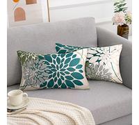 Funda Cojines Azul y Verde 30 x 50 cm Fundas Cojines Primavera y Verano Moderno Decorativo Funda Cojin Geometrico Floral Fundas de Cojines 2 Piezas Fundas Cojin Por Porche Jardín Sofá Cojines Decor