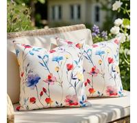 Funda Cojines Exterior Impermeable 45x45 cm Cojines Decorativos Flores de Acuarela Fundas de Almohada Decorativa Estampado Moderna Fundas Cojines Cuadrado para Patio Jardín Terraza Silla Balcón Sala
