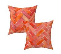 Funda Cojines Exterior Impermeable, Funda Cojin 35x35 Juego de 2, Cuadrado Sofá Decorativo Fundas de Cojines Naranja Fundas de Almohada Decorativas Lino para Exterior Balcón Terraza (Geometría) Y-70