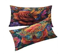 Funda Cojines Lila Fundas Cojin 40x80cm Flores Cojines Sofa, Terciopelo Funda Cojin Decorativos Juego de 2 Piezas con Cremallera Invisible Suave Cómodo Lavable Mano para Dormitorio Cama Sofá T0T429