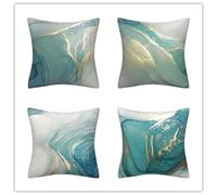 Funda Cojines Mármol Verde Dorado Cojines Sofa Algodón Lino Funda Cojines Transpirabilidad Funda de Cojin con Cremallera Oculta Funda Cojin Sofá Fundas para Cojines Sala de Estar 40x40cm/4 Pcs