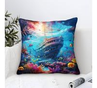 Funda Cojines Naufragio Submarino Moderno Patrón,Océano Sereno Ruins Cuadrado Hogar Almohadas Fundas Poliéster Funda De Cojín para Sofá Silla Dormitorio Decoración Moderna Hogar Oficina 40x40cm