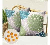 Funda Cojines para Sofá Exterior Verde y Azul 50x50 Funda de Almohada Lino Impermeable Duradera Fundas Floral Moderna Decorativa para Silla Cama Sala de Estar Dormitorio Jardín Terraza, 2 Piezas
