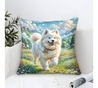 Funda Cojines Perro Samoyedo Moderno Patrón,Flores silvestres coloridas Cuadrado Hogar Almohadas Fundas Poliéster Funda De Cojín Para Sofá Silla Dormitorio Decoración Moderna Hogar Oficina 40x40cm
