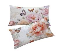 Funda Cojines Rosa Fundas Cojin 40x60cm Flores Cojines Sofa, Lino Funda Cojin Decorativos Juego de 2 Piezas con Cremallera Invisible Suave y Cómodo Lavable a Mano para Dormitorio Cama Sofá T0T921