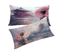 Funda Cojines Rosa Fundas Cojin 40x70cm Paisaje Cojines Sofa, Lino Funda Cojin Decorativos Juego de 2 Piezas con Cremallera Invisible Suave y Cómodo Lavable a Mano para Dormitorio Cama Sofá T0T25