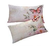 Funda Cojines Rosa Fundas Cojin 50x70cm Flores Cojines Sofa, Lino Funda Cojin Decorativos Juego de 2 Piezas con Cremallera Invisible Suave y Cómodo Lavable a Mano para Dormitorio Cama Sofá T0T513