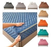 Funda Colchón Cremallera70x140/190,80/90x190,105/135/150X190 Protector de Colchon Integral Sábana Bajera Acolchado de Cinco Caras Cubrecolchon,Personalizable，Bordado，Transpirable(130X190+12cm,Blue)