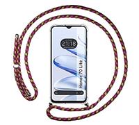 Funda Colgante Transparente para Huawei Honor 70 Lite 5G con Cordon Rosa/Dorado