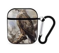 Funda compatible con AirPods 2 y 1, acuarela de Hawk Sittingprinted PC carcasa rígida protectora contra golpes para Apple AirPods 2 y 1 con llavero compatible con carga inalámbrica