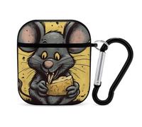 Funda compatible con AirPods 2 y 1, Rat Eats A Piece of Cheeseprinted PC Hard Shell Funda protectora contra golpes para Apple AirPods 2 y 1 con llavero compatible con carga inalámbrica
