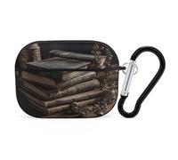 Funda compatible con AirPods Pro de 2ª generación, funda protectora rígida de policarbonato con diseño de libros antiguos impresos para Apple AirPods Pro 2 con llavero compatible con carga inalámbrica