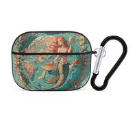 Funda compatible con Airpods Pro de 2ª y 1ª generación, diseño vintage de mapa con sirenas, funda para AirPods Pro 2 con mosquetón, protección contra caídas, resistente a arañazos y polvo, luces LED