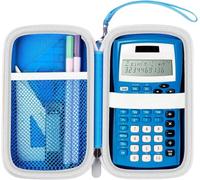 Funda compatible con calculadora científica Texas Instruments TI-30XIIS, bolsa de almacenamiento para calculadoras de oficina de viaje con bolsillo de malla adicional para bolígrafos, cables USB y accesorios, (azul)
