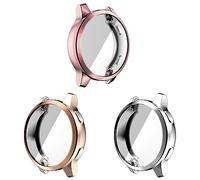 Funda compatible con Garmin Vivoactive 4S con protector de pantalla, paquete de 3 fundas flexibles de TPU a prueba de golpes a prueba de arañazos para Garmin Vivoactive 4S (rosa/oro rosa/plata)