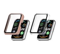 Funda compatible con Huawei Watch Fit/Fit New/Fit Special Edition, con protector de pantalla resistente a los arañazos, carcasa de TPU suave (rosa + transparente)