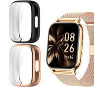 Funda Compatible con IDEALROYAL P66/Popglory P66 SmartWatch Case-Carcasa Protectora TPU Suave Antiarañazos-Cubierta Completa de Protección para P66 Reloj Inteligente 1,85 Pulgadas (Oro Rosa+Negro)