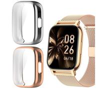 Funda Compatible con IDEALROYAL P66/Popglory P66 SmartWatch Case-Carcasa Protectora TPU Suave Antiarañazos-Cubierta Completa de Protección para P66 Reloj Inteligente 1,85 Pulgadas (Plateado+Oro Rosa)