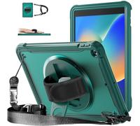 Funda compatible con iPad 10.2 2019/2020/2021, carcasa 2 en 1 resistente a roturas, funda resistente a prueba de golpes de grado militar con asa + correa para el hombro + soporte giratorio. Verde